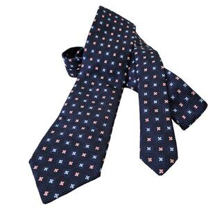 MJ Bale Woven Cotton Silk Tie Textured Pink Blue on Navy 3" X 59" Vintage